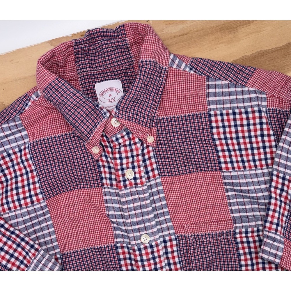 Brooks Brothers 346 Mens‎ Medium Patchwork Madras Button Down Short Sleeve